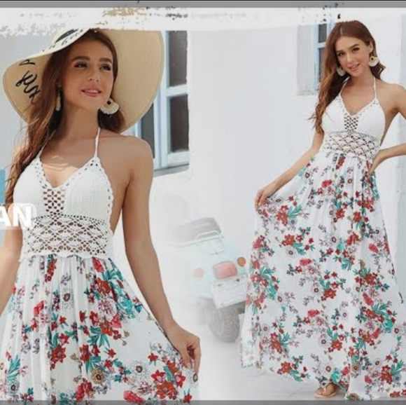 Lilbetter Dresses & Skirts - Lilbetter Elegant Floral Halter Maxi Dress Sz L